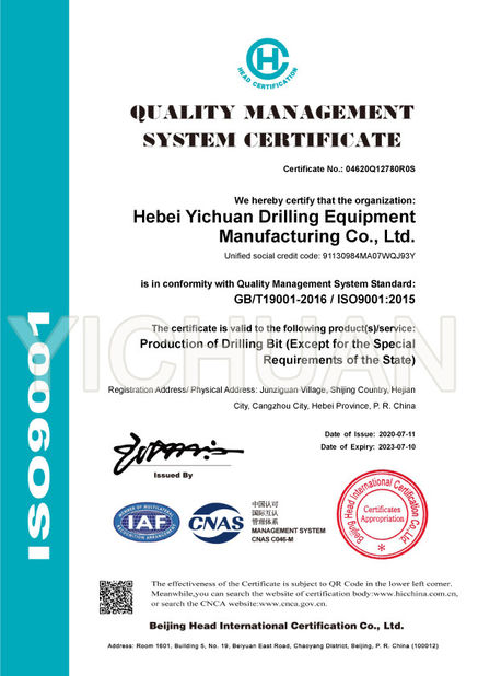 Китай Hebei Yichuan Drilling Equipment Manufacturing Co., Ltd Сертификаты